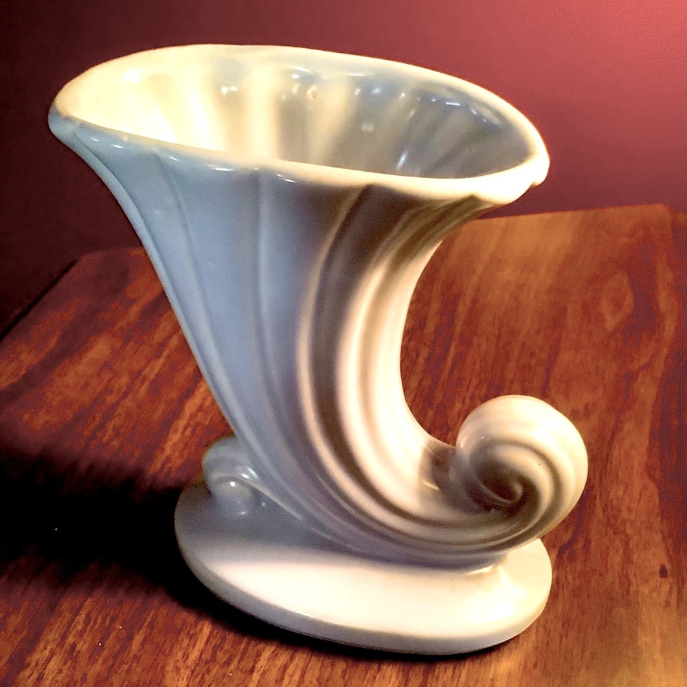 Vintage USA pottery cornucopia vase 1940s